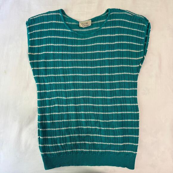 vintage turquoise striped knit top made in usa minimalist retro - Picture 4 of 6
